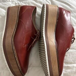 Zara Burgundy leather lace up oxfords wood platforms
